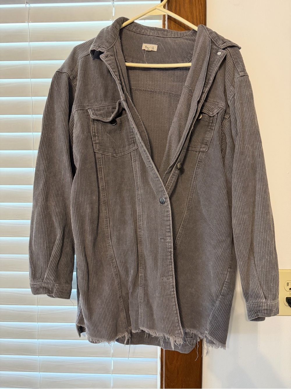 POL Gray Corduroy Shacket Fringe Bottom Oversized Jacket size Medium